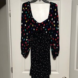 RIXO Black Multicolor Polka Dot Long Sleeve Dress